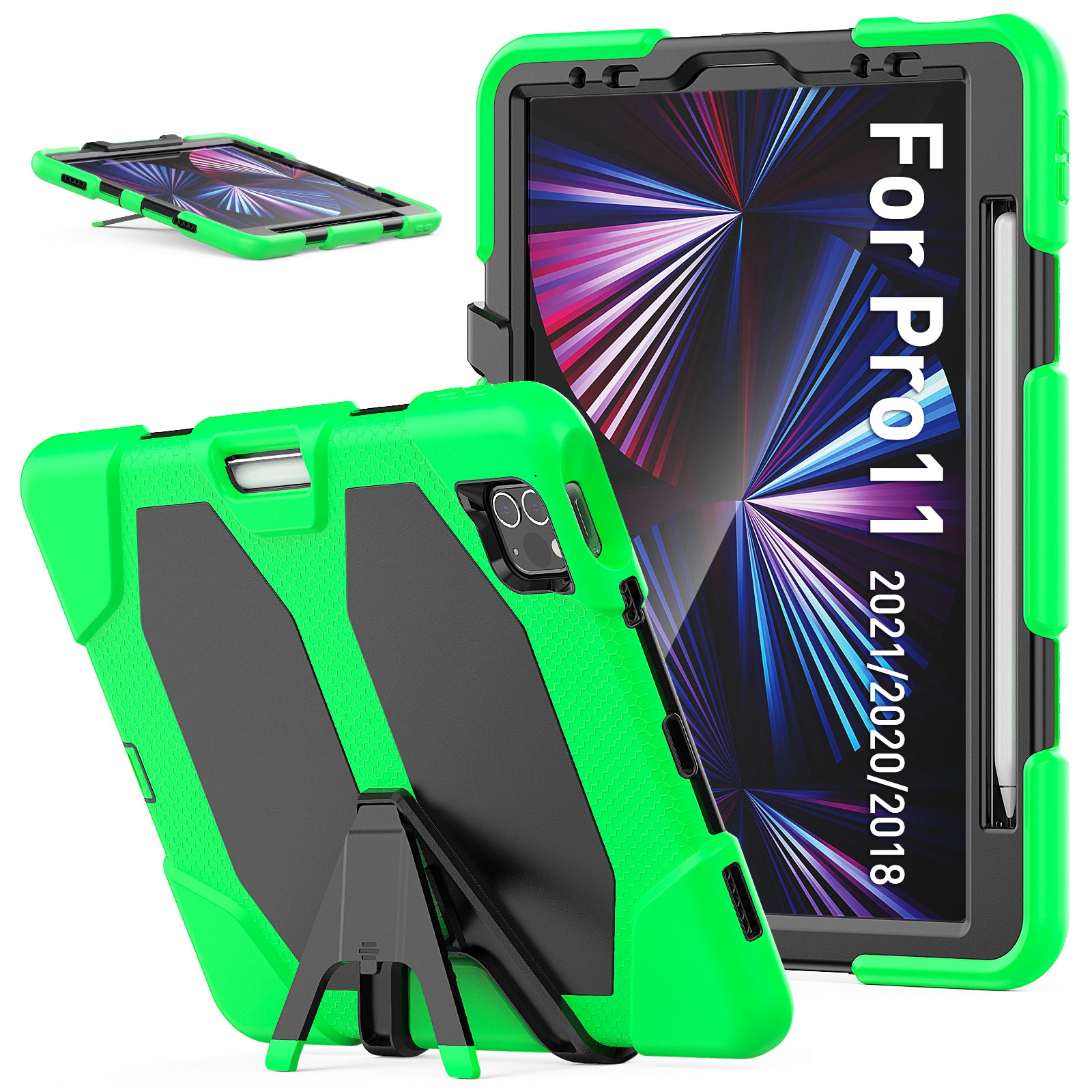 For iPad Pro 11 (2022) / (2021) / (2020) / (2018)  /  Air (2022) / (2020) Protective Case Anti-Drop PC + Silicone Case Scratch-Proof Kickstand Tablet Cover