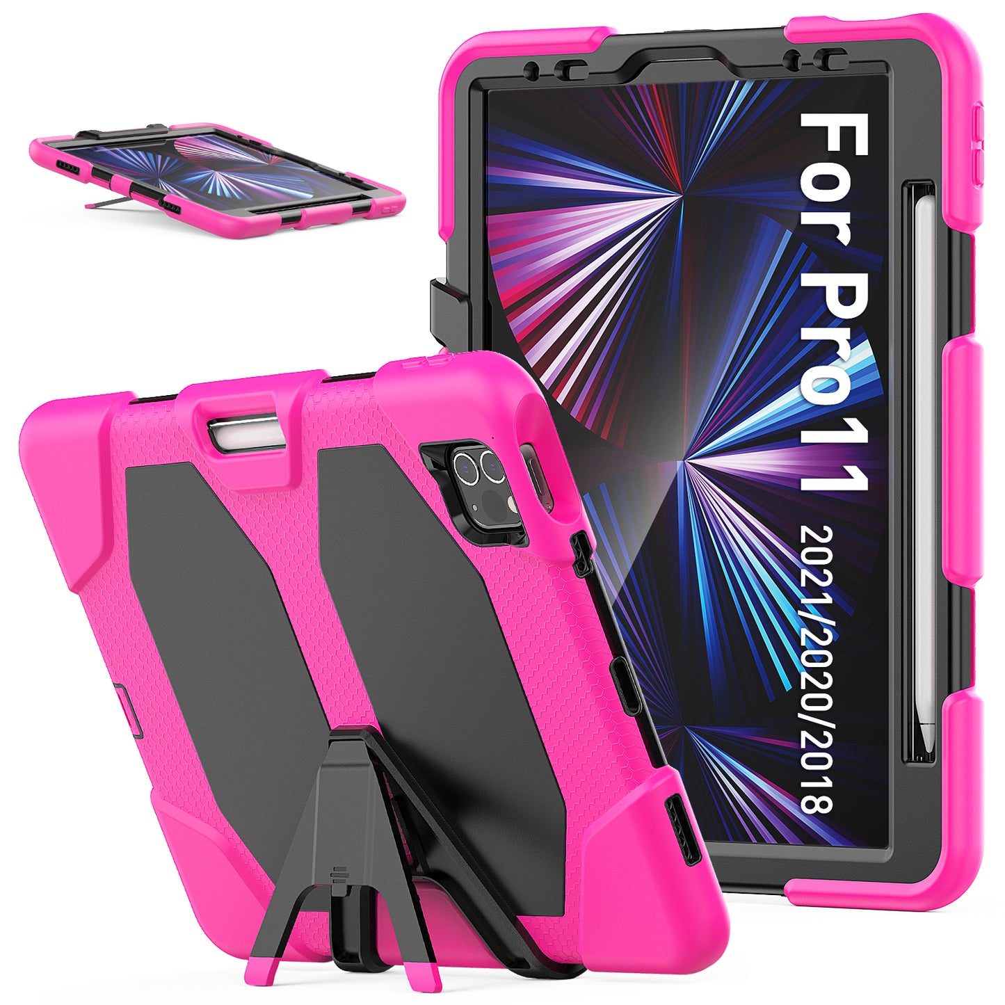 For iPad Pro 11 (2022) / (2021) / (2020) / (2018)  /  Air (2022) / (2020) Protective Case Anti-Drop PC + Silicone Case Scratch-Proof Kickstand Tablet Cover