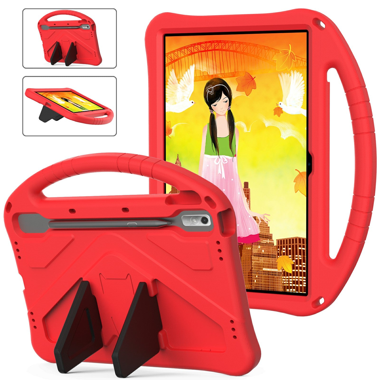 Tablet Case for Lenovo Tab P11 Pro Gen 2, Portable Handle Foldable Kickstand Shockproof EVA Protective Cover