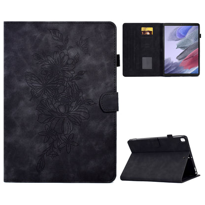 Protective Tablet Case For Samsung Galaxy Tab A7 Lite 8.7-inch T220 / T225, Butterfly Flower Pattern Imprinted PU Leather Stitching Line Tablet Cover with Card Holder Stand
