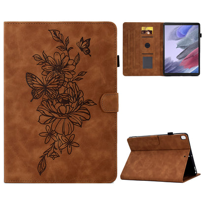 Protective Tablet Case For Samsung Galaxy Tab A7 Lite 8.7-inch T220 / T225, Butterfly Flower Pattern Imprinted PU Leather Stitching Line Tablet Cover with Card Holder Stand