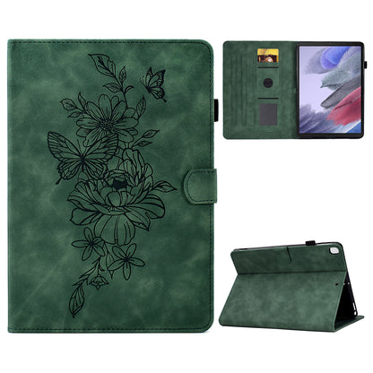 Protective Tablet Case For Samsung Galaxy Tab A7 Lite 8.7-inch T220 / T225, Butterfly Flower Pattern Imprinted PU Leather Stitching Line Tablet Cover with Card Holder Stand