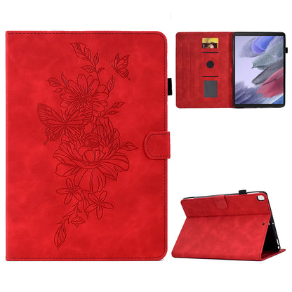 Protective Tablet Case For Samsung Galaxy Tab A7 Lite 8.7-inch T220 / T225, Butterfly Flower Pattern Imprinted PU Leather Stitching Line Tablet Cover with Card Holder Stand