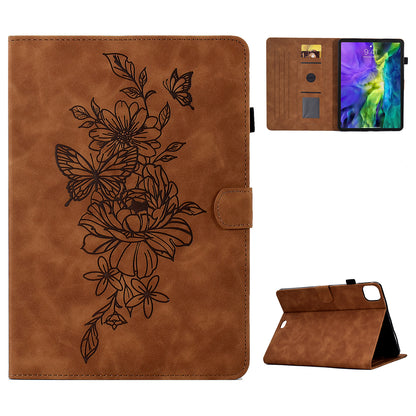 For iPad Pro 11-inch (2018) / (2020) / (2021) / (2022) / Air (2020) / (2022) Stitching Leather Case Butterfly Flower Pattern Imprinted Anti-Fall Tablet Cover with Card Holder Stand