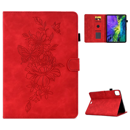 For iPad Pro 11-inch (2018) / (2020) / (2021) / (2022) / Air (2020) / (2022) Stitching Leather Case Butterfly Flower Pattern Imprinted Anti-Fall Tablet Cover with Card Holder Stand
