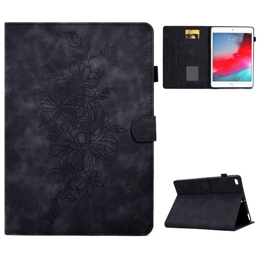 For iPad Mini / Mini 2 / mini 3 / mini 4 / mini (2019) 7.9 inch Shockproof Leather Case Butterfly Flower Pattern Imprinted Stitching Anti-Drop Tablet Cover with Card Holder, Stand