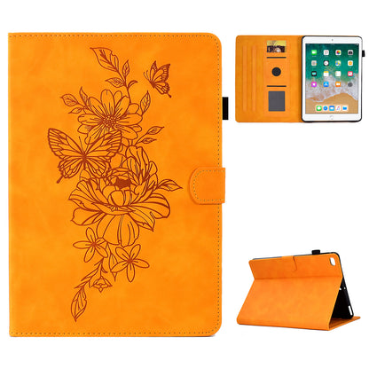 For iPad Air (2013) / Air 2 / iPad 9.7-inch (2017) / 9.7-inch (2018) Anti-Drop Leather Case Butterfly Flower Pattern Imprinted Shockproof Tablet Cover with Card Holder, Stand