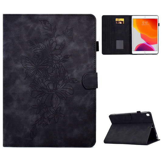 For iPad 10.2 (2019) / (2020)  /  Air 10.5 inch (2019) Protective Leather Case Butterfly Flower Pattern Imprinted Anti-Drop Tablet Cover with Card Holder, Stand