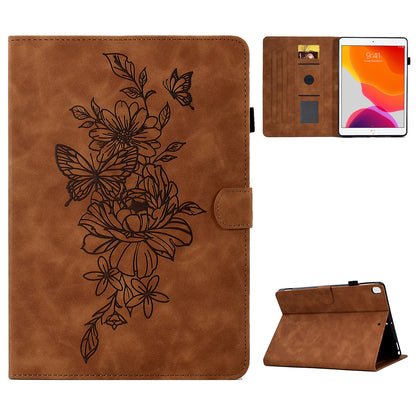 For iPad 10.2 (2019) / (2020)  /  Air 10.5 inch (2019) Protective Leather Case Butterfly Flower Pattern Imprinted Anti-Drop Tablet Cover with Card Holder, Stand