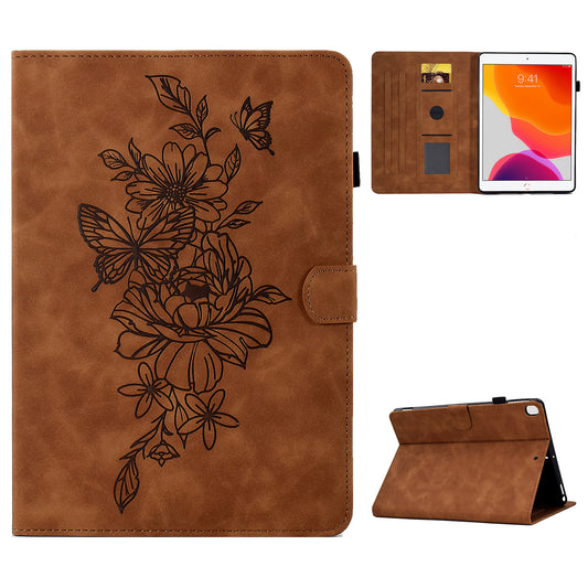 For iPad 10.2 (2019) / (2020)  /  Air 10.5 inch (2019) Protective Leather Case Butterfly Flower Pattern Imprinted Anti-Drop Tablet Cover with Card Holder, Stand