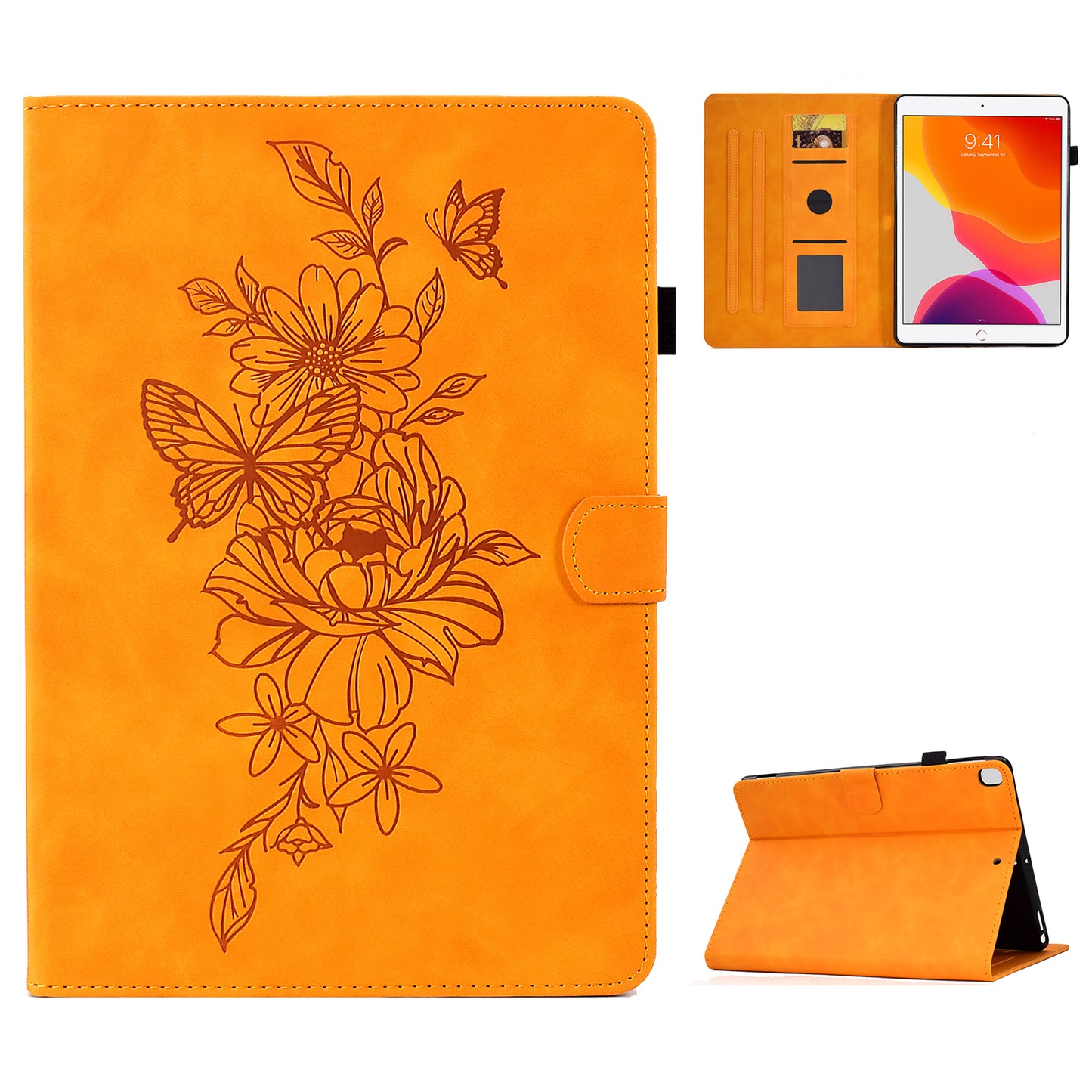 For iPad 10.2 (2019) / (2020)  /  Air 10.5 inch (2019) Protective Leather Case Butterfly Flower Pattern Imprinted Anti-Drop Tablet Cover with Card Holder, Stand