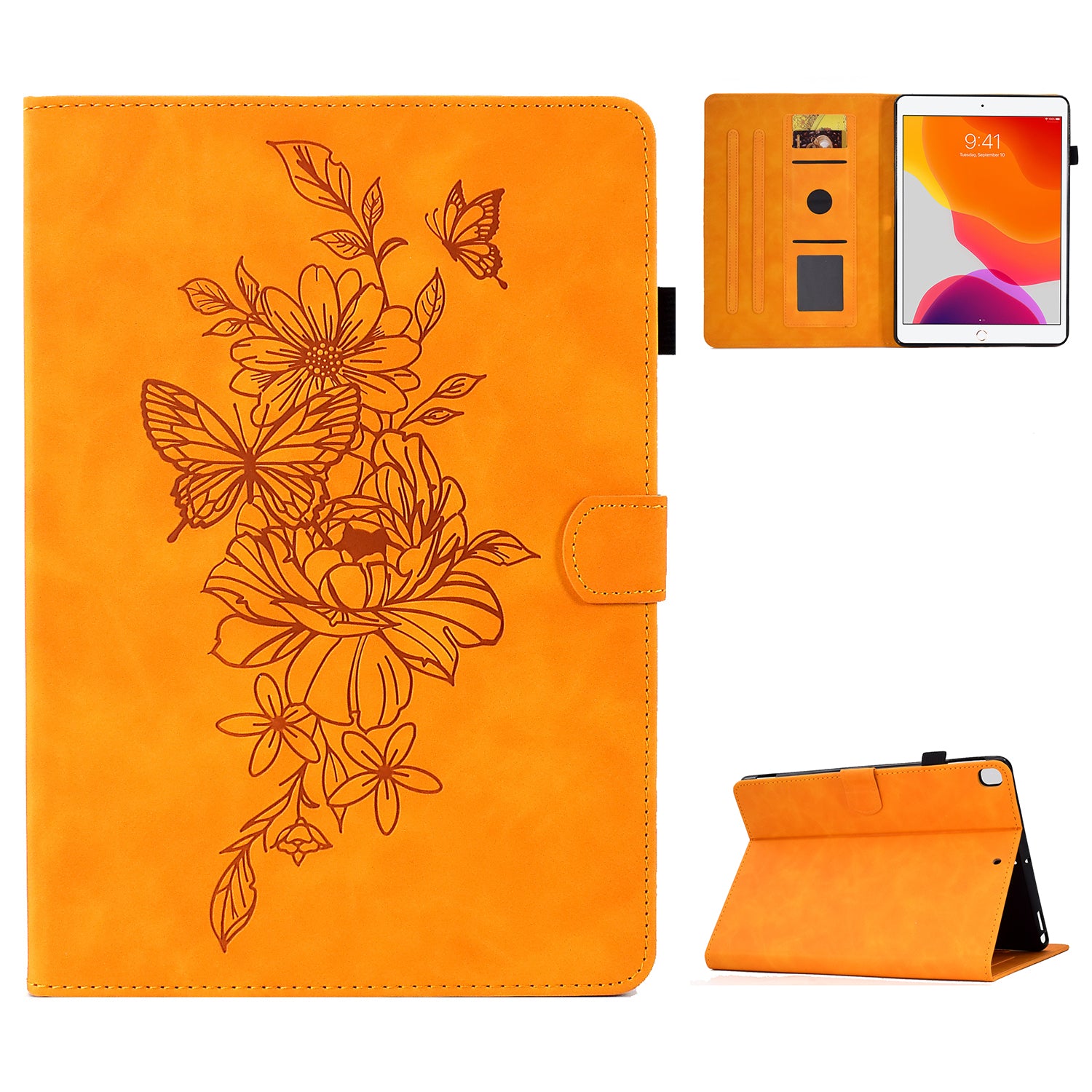 For iPad 10.2 (2019) / (2020)  /  Air 10.5 inch (2019) Protective Leather Case Butterfly Flower Pattern Imprinted Anti-Drop Tablet Cover with Card Holder, Stand