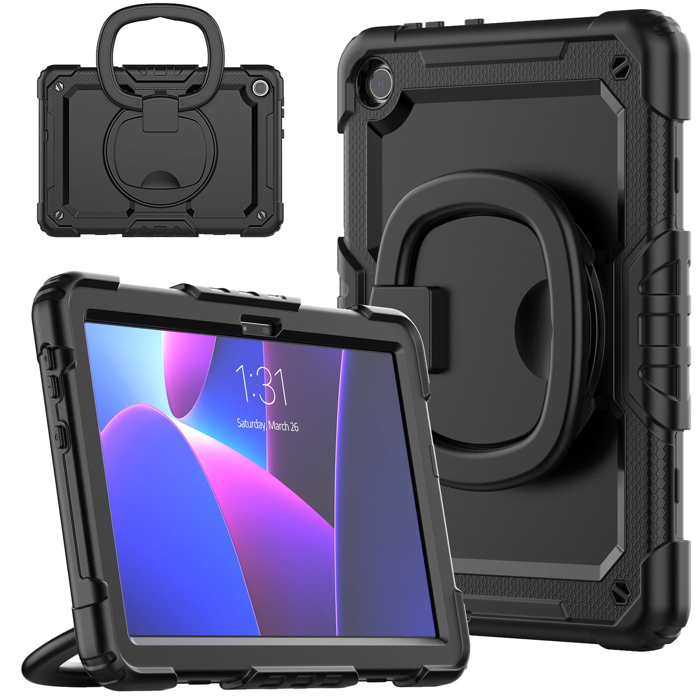 For Lenovo Tab M10 (Gen 3) TB-328FU / TB-328XU PC + Silicone Tablet Cover 360-Degree Rotating Kickstand Anti-drop Case with Shoulder Strap
