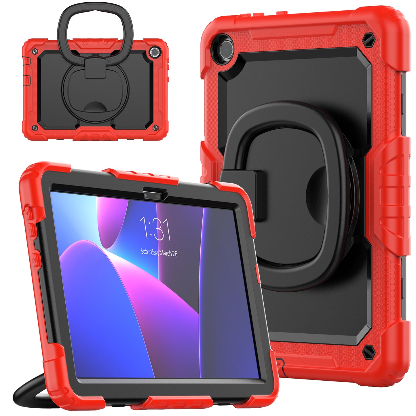 For Lenovo Tab M10 (Gen 3) TB-328FU / TB-328XU PC + Silicone Tablet Cover 360-Degree Rotating Kickstand Anti-drop Case with Shoulder Strap