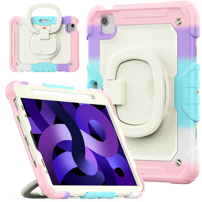 For iPad Pro 11 (2018) / (2020) / (2021) / (2022) / iPad Air (2020) / (2022) PC + Silicone Anti-drop Tablet Case 360-Degree Rotating Kickstand Cover with Shoulder Strap