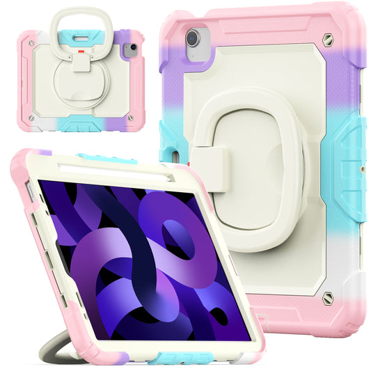 For iPad Pro 11 (2018) / (2020) / (2021) / (2022) / iPad Air (2020) / (2022) PC + Silicone Anti-drop Tablet Case 360-Degree Rotating Kickstand Cover with Shoulder Strap