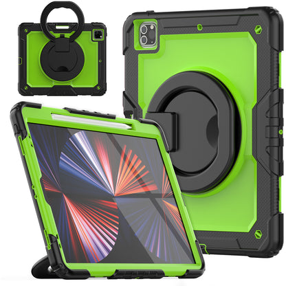 For iPad Pro 12.9 (2018) / (2020) / (2021) / (2022) 360-Degree Rotating Kickstand Tablet Case Anti-drop PC + Silicone Protective Cover with Shoulder Strap