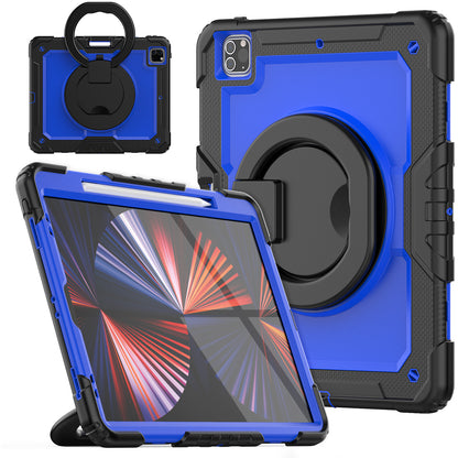 For iPad Pro 12.9 (2018) / (2020) / (2021) / (2022) 360-Degree Rotating Kickstand Tablet Case Anti-drop PC + Silicone Protective Cover with Shoulder Strap