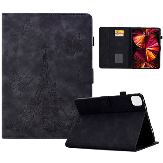 For iPad Pro 11 inch (2018) / (2020) / (2021) / (2022) / iPad Air (2020) / (2022) Microfiber Leather Tablet Case Tower Bike Butterfly Pattern Imprinted Cover with Card Slots Stand