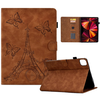 For iPad Pro 11 inch (2018) / (2020) / (2021) / (2022) / iPad Air (2020) / (2022) Microfiber Leather Tablet Case Tower Bike Butterfly Pattern Imprinted Cover with Card Slots Stand