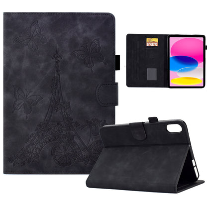 For iPad 10.9 (2022) Microfiber Leather + TPU Full Protection Tablet Cover Tower Pattern Imprinted Foldable Stand Card Holder Protective Tablet Case