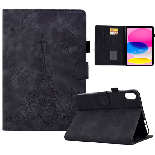 For iPad 10.9 (2022) Microfiber Leather + TPU Full Protection Tablet Cover Tower Pattern Imprinted Foldable Stand Card Holder Protective Tablet Case