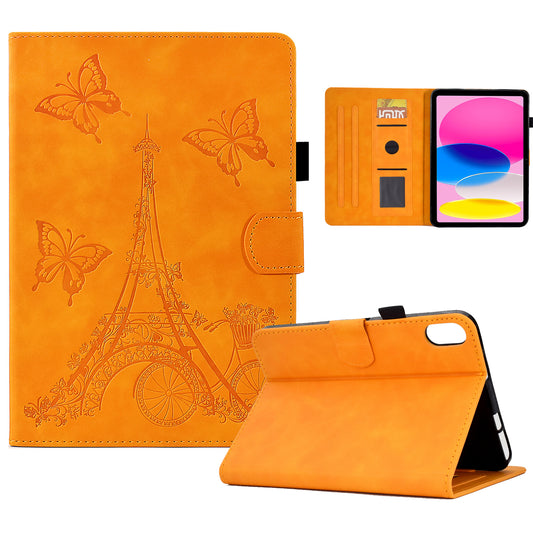 For iPad 10.9 (2022) Microfiber Leather + TPU Full Protection Tablet Cover Tower Pattern Imprinted Foldable Stand Card Holder Protective Tablet Case