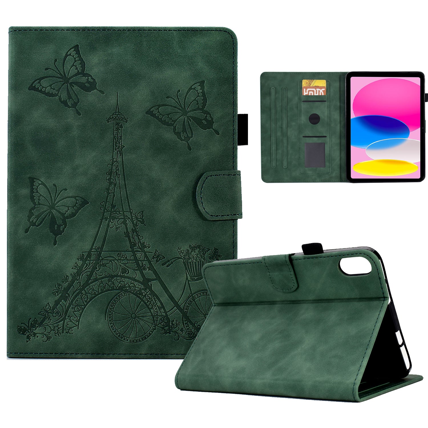 For iPad 10.9 (2022) Microfiber Leather + TPU Full Protection Tablet Cover Tower Pattern Imprinted Foldable Stand Card Holder Protective Tablet Case