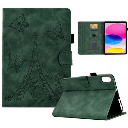 For iPad 10.9 (2022) Microfiber Leather + TPU Full Protection Tablet Cover Tower Pattern Imprinted Foldable Stand Card Holder Protective Tablet Case