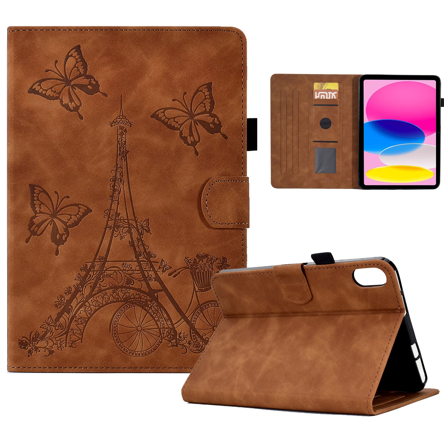 For iPad 10.9 (2022) Microfiber Leather + TPU Full Protection Tablet Cover Tower Pattern Imprinted Foldable Stand Card Holder Protective Tablet Case