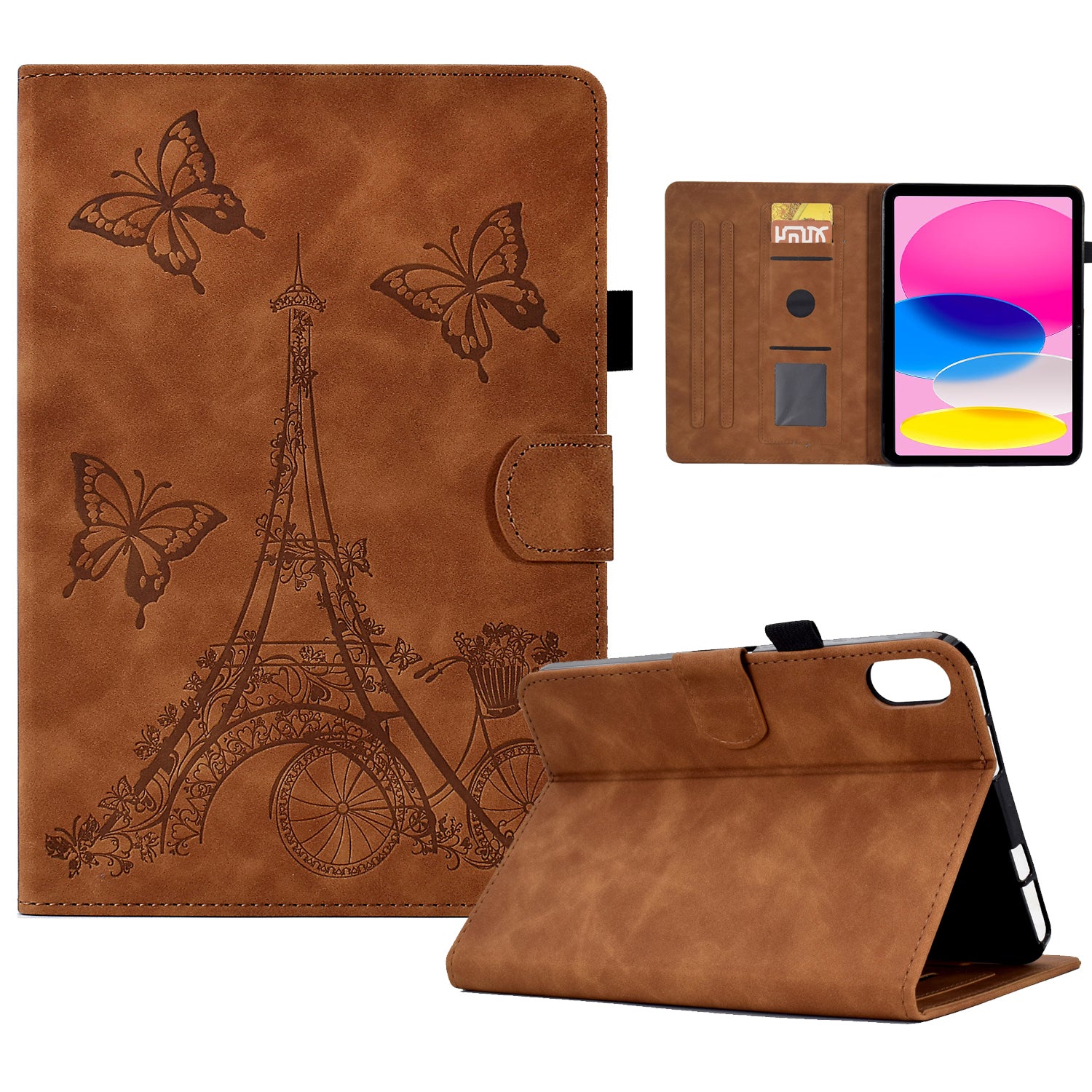 For iPad 10.9 (2022) Microfiber Leather + TPU Full Protection Tablet Cover Tower Pattern Imprinted Foldable Stand Card Holder Protective Tablet Case