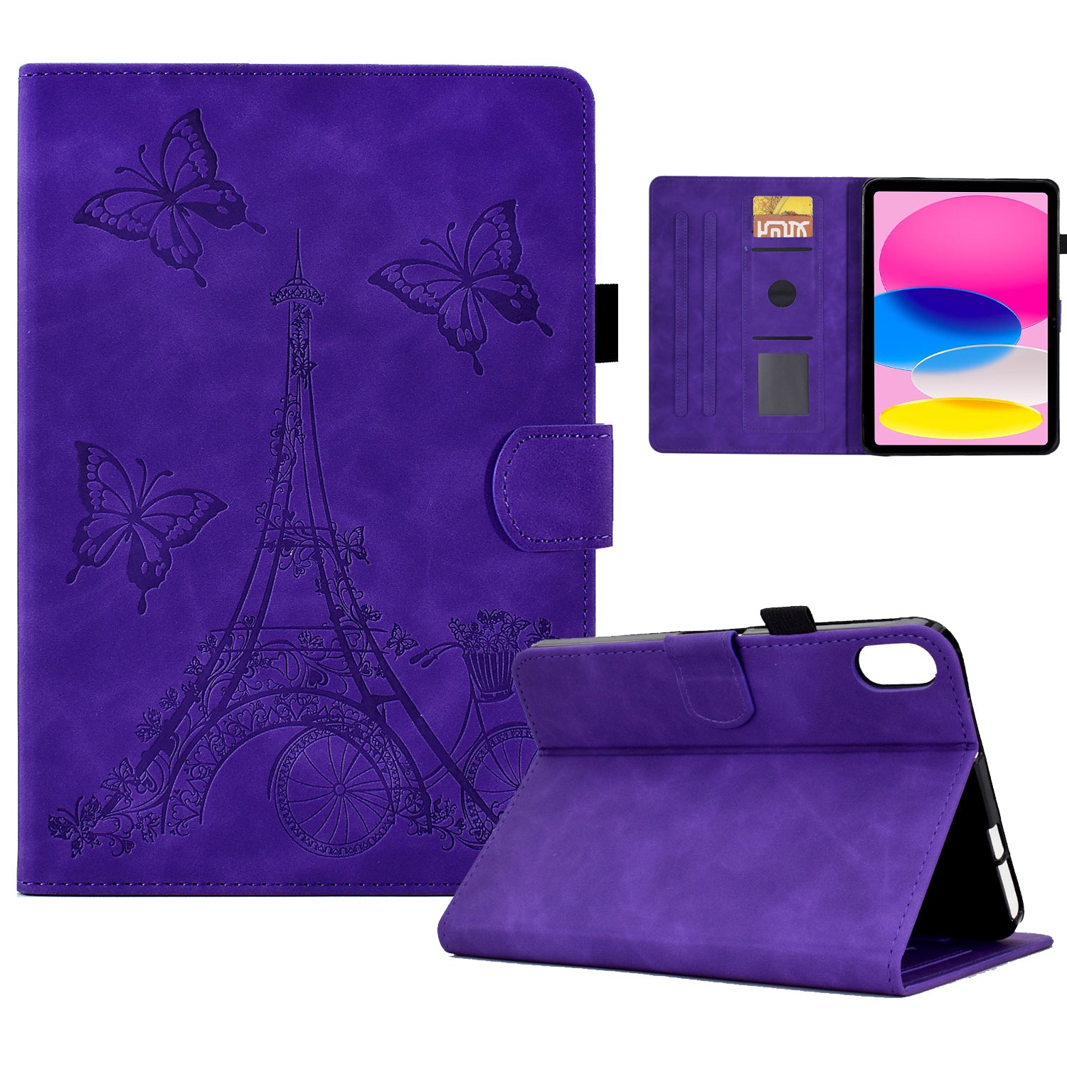 For iPad 10.9 (2022) Microfiber Leather + TPU Full Protection Tablet Cover Tower Pattern Imprinted Foldable Stand Card Holder Protective Tablet Case