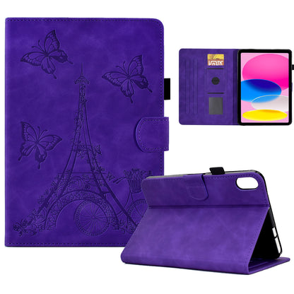 For iPad 10.9 (2022) Microfiber Leather + TPU Full Protection Tablet Cover Tower Pattern Imprinted Foldable Stand Card Holder Protective Tablet Case