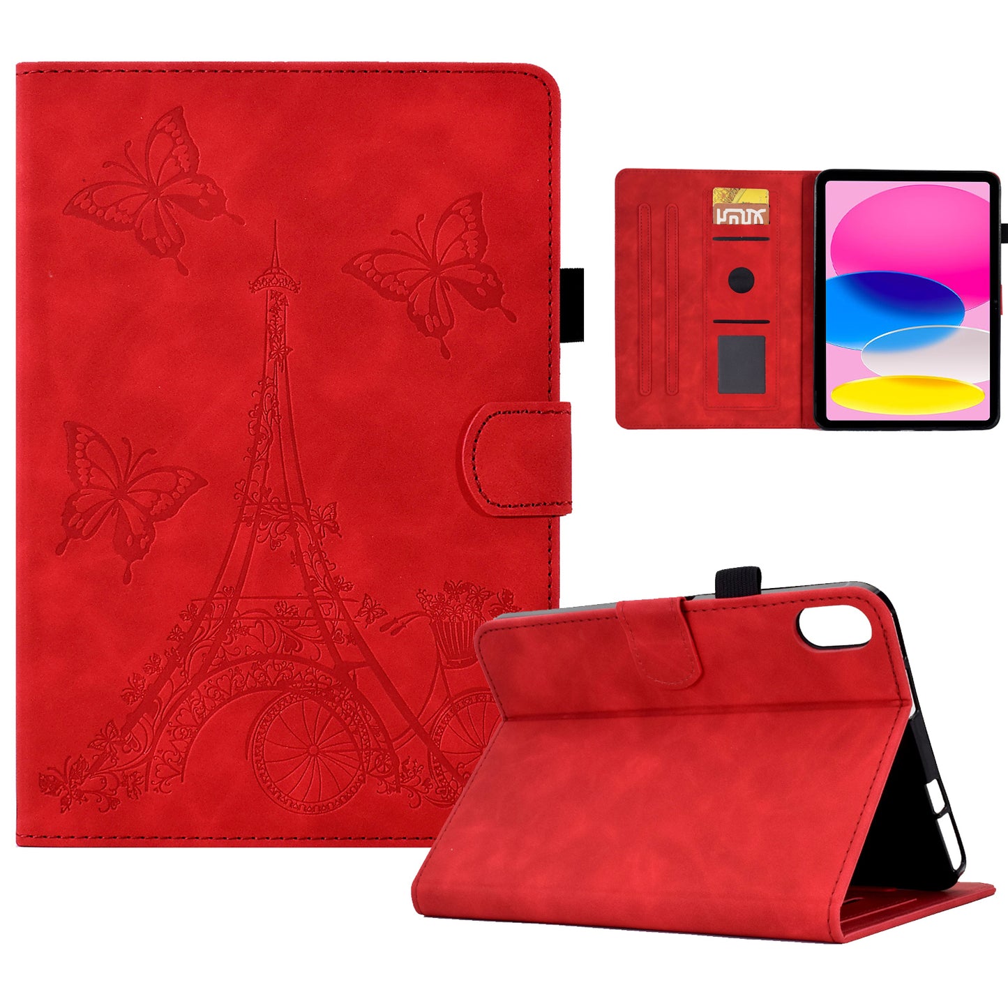 For iPad 10.9 (2022) Microfiber Leather + TPU Full Protection Tablet Cover Tower Pattern Imprinted Foldable Stand Card Holder Protective Tablet Case