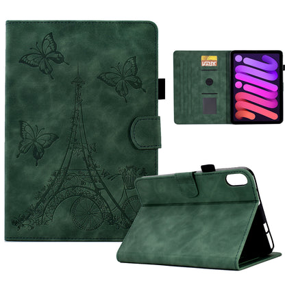 For iPad mini (2021) Tower Bike Butterfly Pattern Imprinted Tablet Case Microfiber Leather Card Holder Foldable Stand Cover