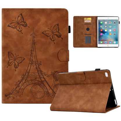 For iPad Mini / Mini 2 / mini 3 / mini 4 / mini (2019) 7.9 inch Tower Bike Butterfly Pattern Imprinted Microfiber Leather Tablet Case Card Holder Full Protection Stand Case