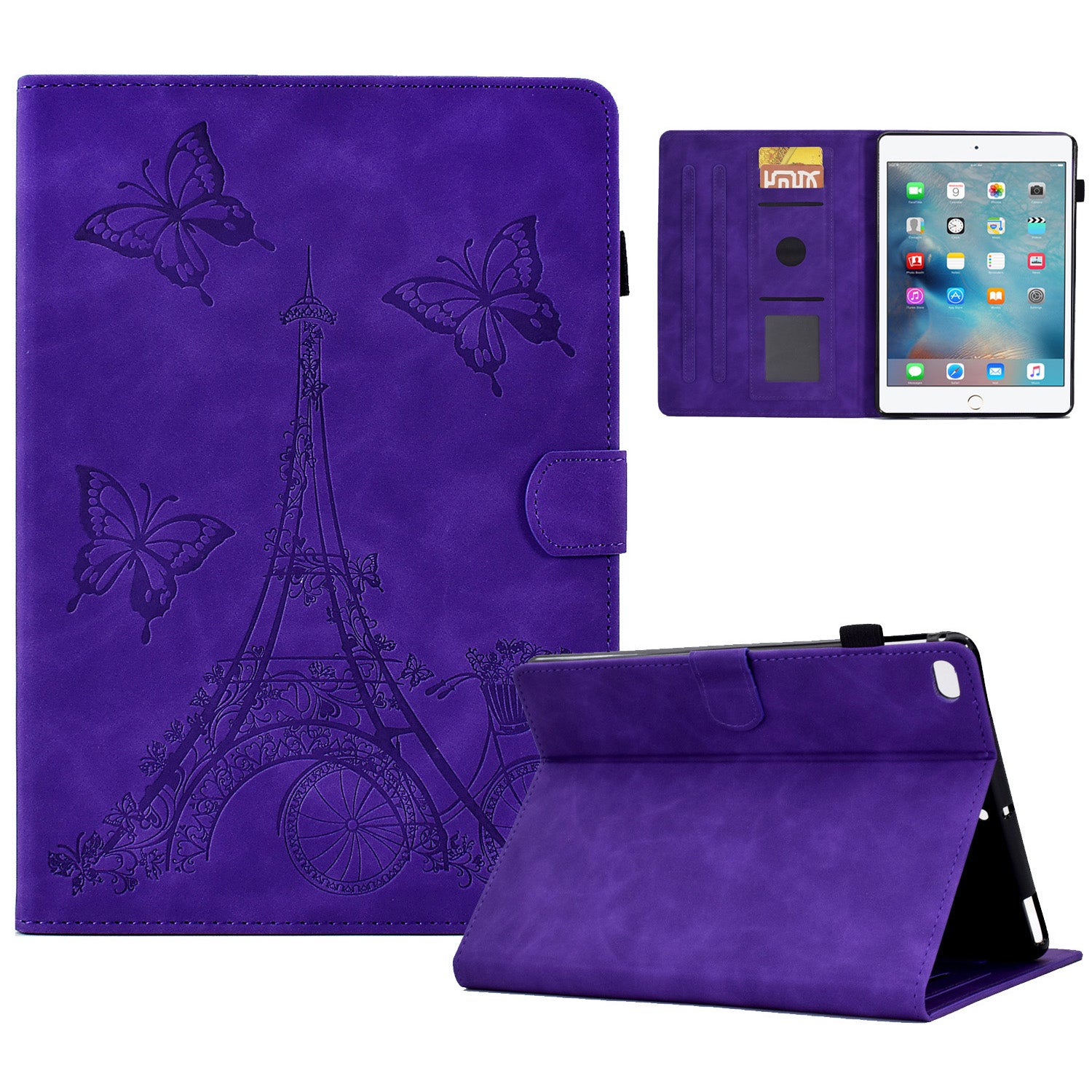 For iPad Mini / Mini 2 / mini 3 / mini 4 / mini (2019) 7.9 inch Tower Bike Butterfly Pattern Imprinted Microfiber Leather Tablet Case Card Holder Full Protection Stand Case