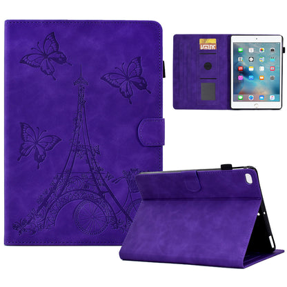 For iPad Mini / Mini 2 / mini 3 / mini 4 / mini (2019) 7.9 inch Tower Bike Butterfly Pattern Imprinted Microfiber Leather Tablet Case Card Holder Full Protection Stand Case