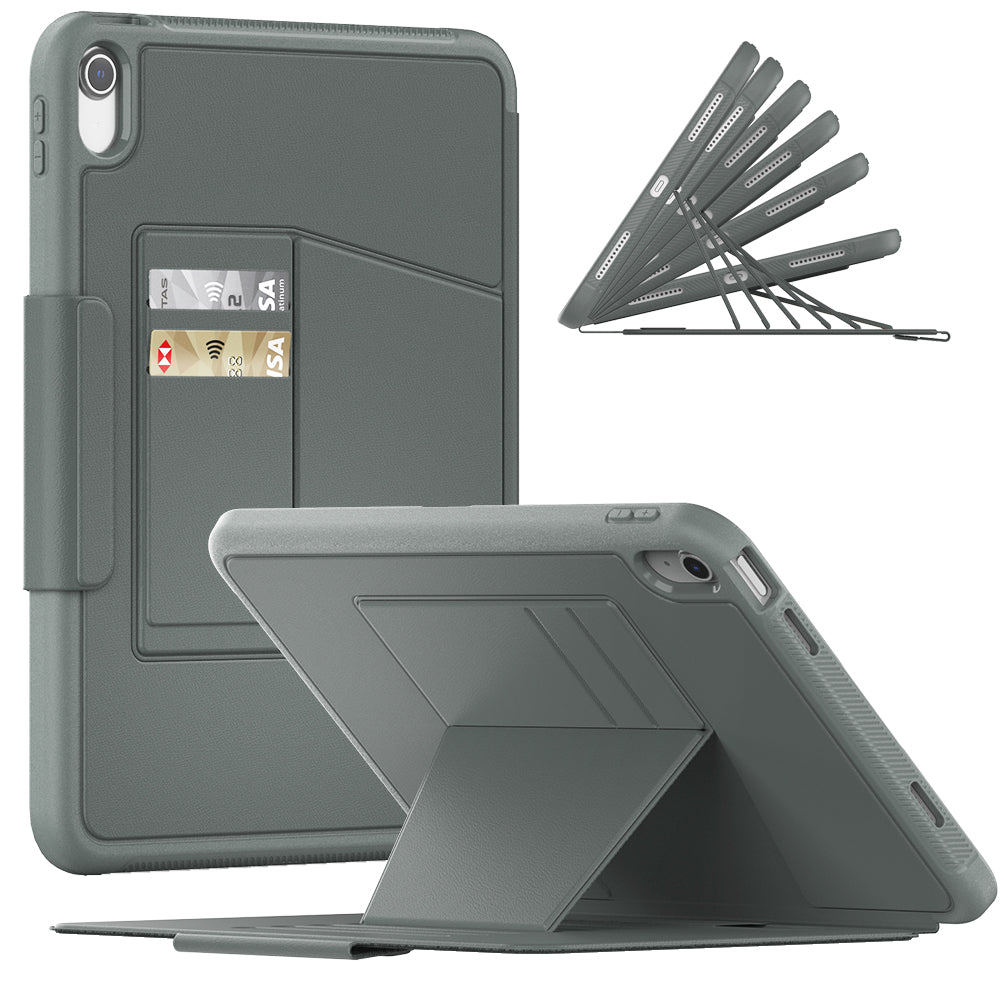 For iPad 10.9 (2022) / iPad 10th Gen PU Leather Tablet Case Kickstand Card Holder Magnetic Cover with Smart Auto Sleep / Wake