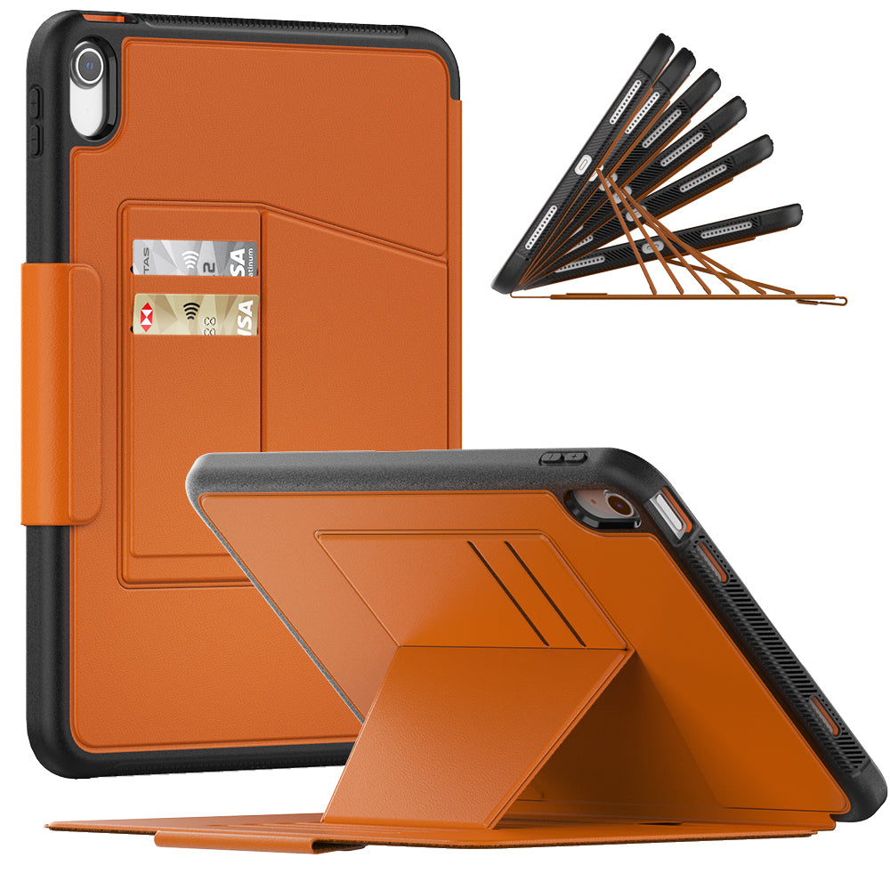 For iPad 10.9 (2022) / iPad 10th Gen PU Leather Tablet Case Kickstand Card Holder Magnetic Cover with Smart Auto Sleep / Wake