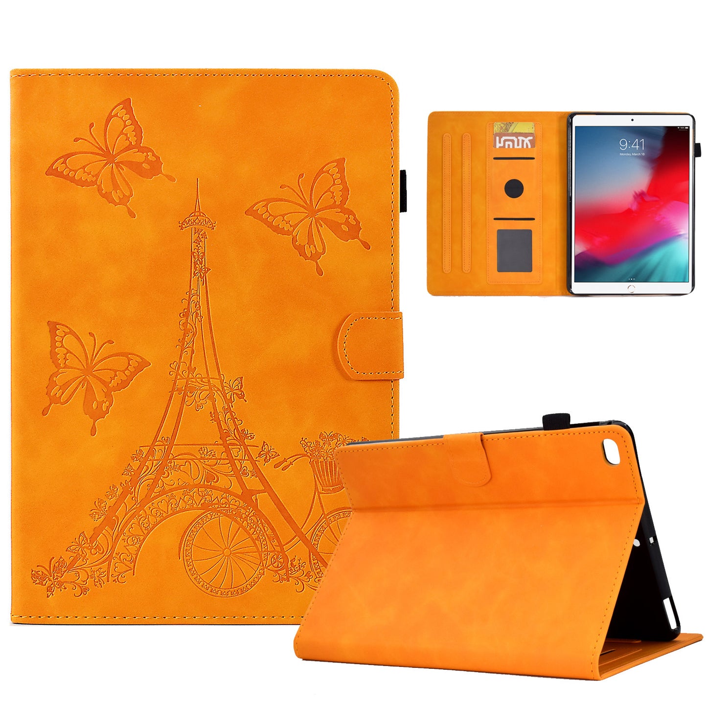 For iPad 10.2 (2021) / (2020) / (2019) / iPad Air 10.5 inch (2019) / iPad Pro 10.5-inch (2017) Microfiber Leather Stand Case Tower Bike Butterfly Pattern Imprinted Card Holder Tablet Cover