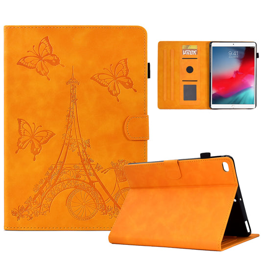 For iPad 10.2 (2021) / (2020) / (2019) / iPad Air 10.5 inch (2019) / iPad Pro 10.5-inch (2017) Microfiber Leather Stand Case Tower Bike Butterfly Pattern Imprinted Card Holder Tablet Cover