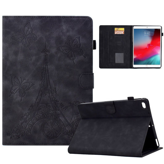 For iPad 10.2 (2021) / (2020) / (2019) / iPad Air 10.5 inch (2019) / iPad Pro 10.5-inch (2017) Microfiber Leather Stand Case Tower Bike Butterfly Pattern Imprinted Card Holder Tablet Cover