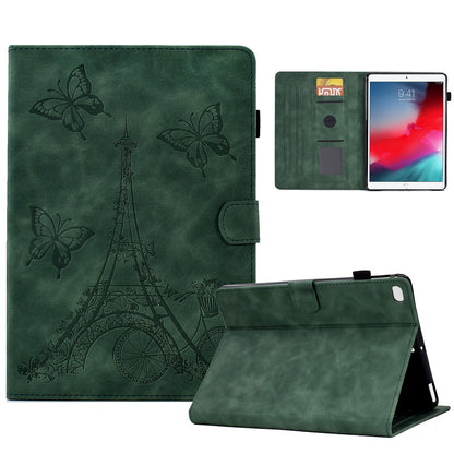 For iPad 10.2 (2021) / (2020) / (2019) / iPad Air 10.5 inch (2019) / iPad Pro 10.5-inch (2017) Microfiber Leather Stand Case Tower Bike Butterfly Pattern Imprinted Card Holder Tablet Cover