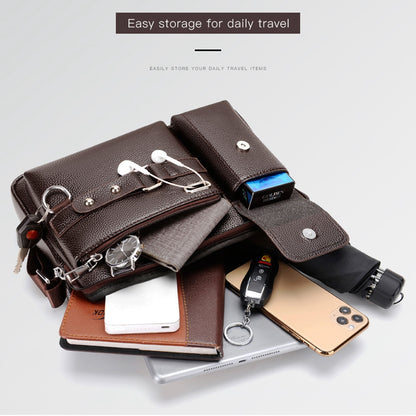 WElXIER D235 Men's Messenger Bag Business PU Leather Crossbody Bag Fashionable Travel Bag Water-resistant Travel Accessories