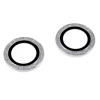 2Pcs / Set for iPhone 14 6.1 inch / 14 Plus 6.7 inch Glitter Rhinestone Camera Lens Protector Metal Ring Tempered Glass Lens Fim