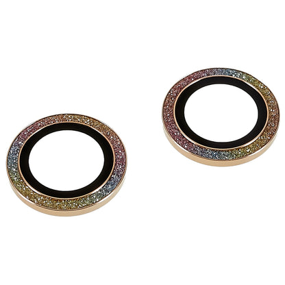 2Pcs / Set for iPhone 14 6.1 inch / 14 Plus 6.7 inch Glitter Rhinestone Camera Lens Protector Metal Ring Tempered Glass Lens Fim