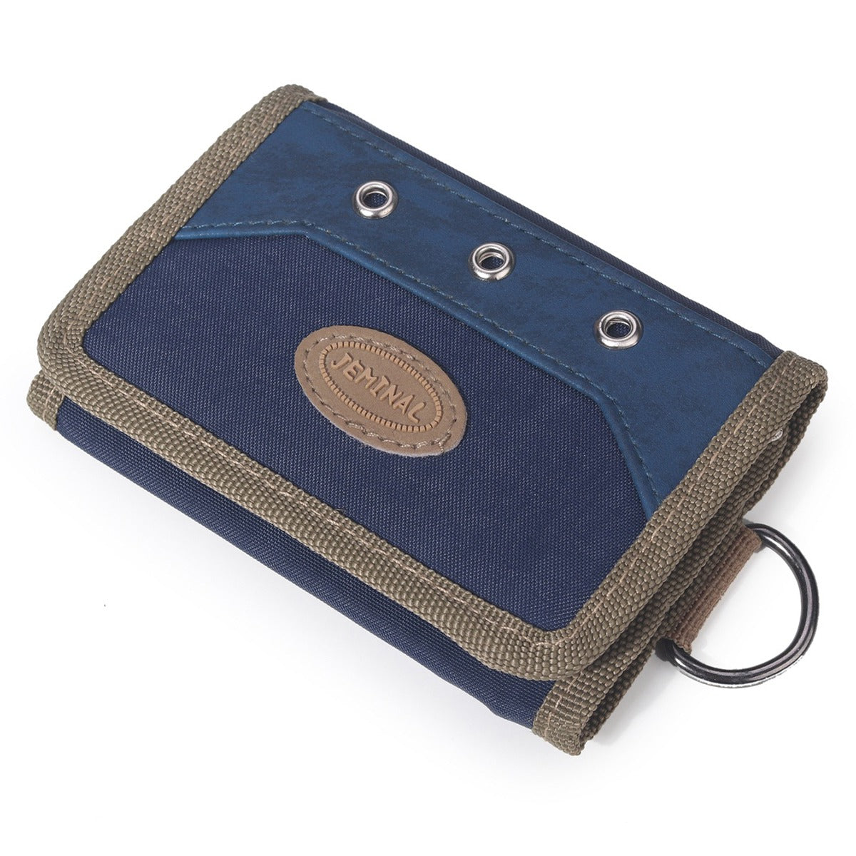 JEMINAL 21511# Men Trifold Wallet Magic Tape Closure Canvas Coin Purse Card Holder with Belt Ring