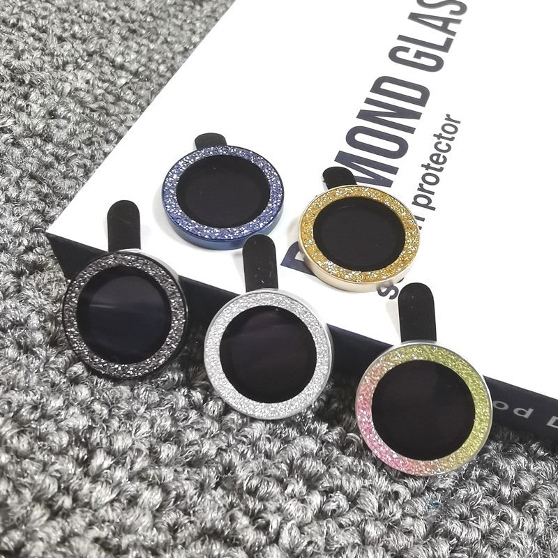 For iPhone 13 mini 5.4 inch 2Pcs / Set Stylish Glitter Ring Design Tempered Glass Camera Lens Protector Anti-fingerprint Guard Film