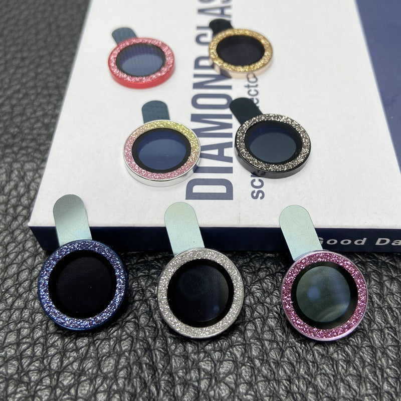 For iPhone 13 mini 5.4 inch 2Pcs / Set Stylish Glitter Ring Design Tempered Glass Camera Lens Protector Anti-fingerprint Guard Film